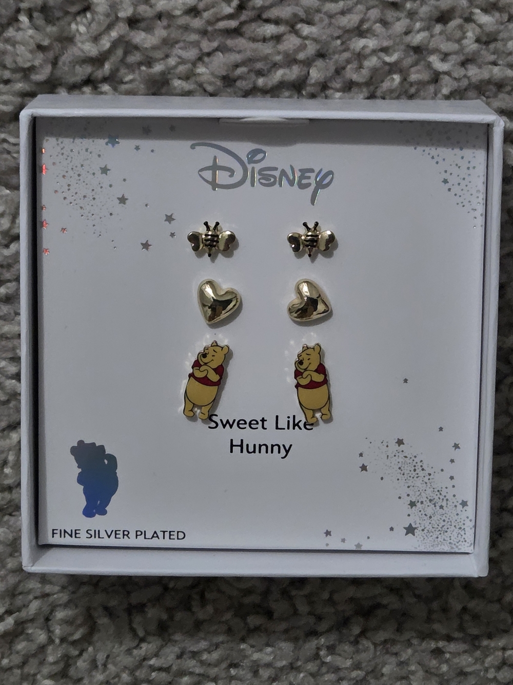 Disney Winnie the Pooh Fine Silver Plated Earring Trio Set - Gold and Yellow